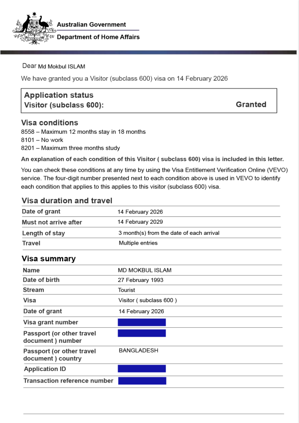 Congratulations VISA SUCCESS
